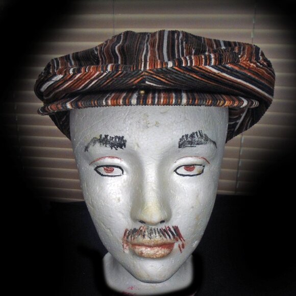 Driving Hat Cotton Corduroy, Brown Rust Stripes, NOT a Golf Hat or Newsboy - Picture 3 of 9